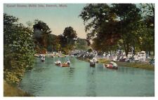 MI Canal Scene Belle Isle Detroit Canoers on Water Ladies in White Lawn c1907-15 picture