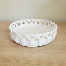 Vintage White Woven Ceramic Candle Holder Candy Dish Shabby Chic Portugal Made picture