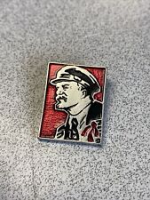 VINTAGE USSR SOVIET RUSSIAN SILVER TONE POLITICAL PIN BADGE LENIN Red Enamel picture