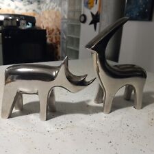 Silver Tone Aluminum? Metal Rhino &Antelope Figure Statue Paperweights 7&6