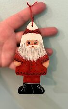Vintage Hand Painted Wooden Santa Christmas Ornament 4” Adorable picture