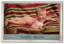 c1910's Cute Baby Toddler Undressed Fathers Darling Posted Antique Postcard picture