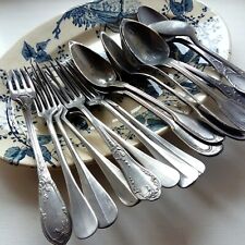 16 Antique Forks & Dessert Spoons Antique Cutlery Shabby French Vintage Flatware picture