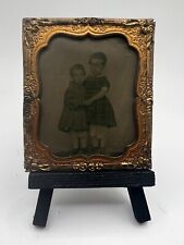 ANTIQUE AMBRYOTYPE 1/6TH PLATE TWO LITTLE GIRLS SISTERS HOLDING HANDS C. 1860s picture