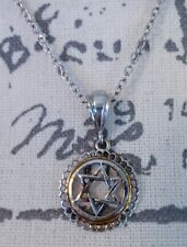 Vintage Sterling Silver Plated Jewish Star Inside Circle Pendant Necklace picture