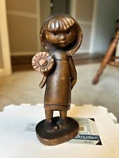 Vintage Anri Italy Wood Carving Girl And Flower Figurine picture