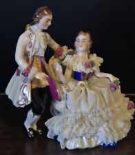 Vintage 1907-49 Porcelain Muller Volkstedt Dresden Lace Courting Couple Germany picture