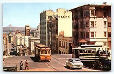 1950s SAN FRANCISCO CA CABLE CARS CHEVRON GAS STATION GARAGE POSTCARD P3739 picture