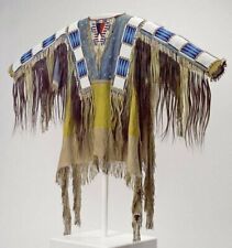 Old Style Buckskin Hide Red Cloud Style Beaded Fringe Powwow Shirt RC171 picture
