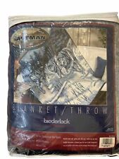 Vintage Biederlack Throw Blanket Blue Gray Wolves Cabin Hunting 60x80” NEW picture