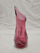 Vintage Cranberry Glass Hand Blown Swung Glass Art Glass Vase ~ Heavy ~ 11