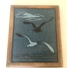 Vintage French Handpainted Ceramic Tile Wood  Frame/Base Trivet Seabirds picture