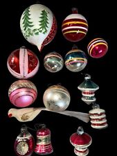 Mercury Glass Shiny Brite Mica Glass Retro Christmas Ornaments 14 pc Lot picture