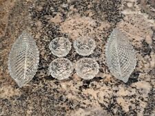 Vtg Antique Cut Crystal Glass Accessories Two Sm Bowls / Four Salt Cellars picture