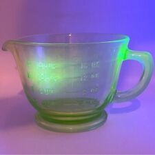 Vintage 2 Cup Measuring Cup Green Glow Uranium Depression Glass picture