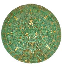 Mayan Aztec Calendar Wall Plaque Green Gold 3D Sun Stone 11 1/4