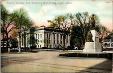 Public Library and Soldiers Monument, Lynn MA Vintage Postcard S62 picture