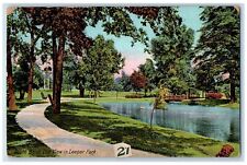 1912 View Leeper Park Pond Bridge Trees Road River South Bend Indiana Postcard picture