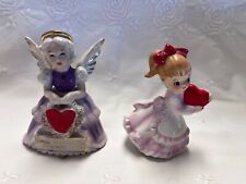 2 VTG Japan S R & Lefton February Amethyst Valentine Heart Angel Figurines Girls picture