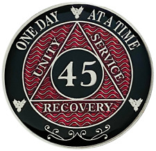 AA 45 Year Coin Red, Silver Color Plated Medallion, Alcoholics Anonymous Coin picture