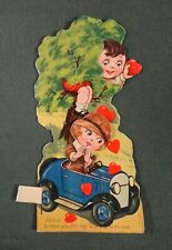 ANTIQUE action mechanical GERMAN VALENTINE flapper girl in roadster car picture