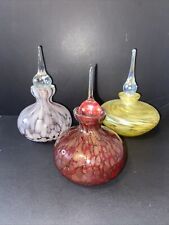 Set Of 3 Vintage Art Glass  Perfume Bottles With Stopper Spatter picture