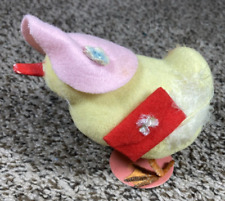 Vintage Flocked Easter Decoration Chick Japan w Bonnet and Clutch Purse picture