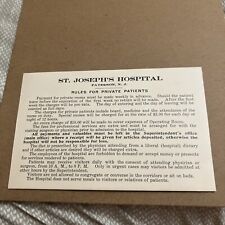 Antique Card: At Joseph’s Hospital Rules for Private Patients Paterson NJ Jersey picture
