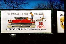 ORIG 1957 35mm Slide~KODACHROME RED BORDER FORD CAR HOT HANDSOME AD BILLBOARD picture