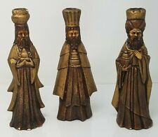 3 Wise Men Candle Holders Imperfect 1975 Bronze Color Chalkware Vintage picture