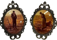 Pair Vintage Ornate Metal Brass Picture Frame Convex Bubble Glass 17”Tall 12” W picture