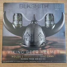 NEW Viking Beer Helmet BLKSMITH Silver Holds 2, 12oz Cans Hands-Free Drinking 🍻 picture