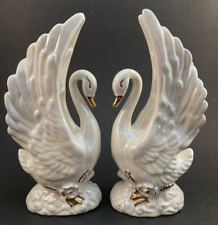 Swan Figurines White Pearl Iridescent Set of 2 Original Arnart Creations Vintage picture