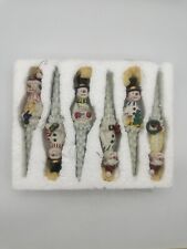 Snowmen Icicle Ornaments Vintage Set Of Six 7.25” picture