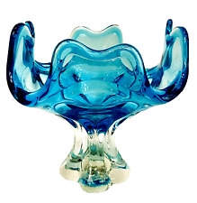 Vintage MCM Chalet Lorraine EDAG Canadian Blue and Clear Art Glass Centerpiece picture