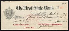 Clarita, OK 1913 First State Bank Check - Scarce picture