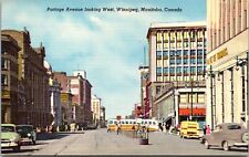 Vtg Winnipeg Manitoba Canada Portage Avenue Street View 1940s Linen Postcard picture