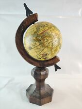 Vtg Old World Desk Tabletop Rotating Globe Wood Carved Base Made in Spain Gift picture