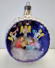 Vintage Mercury Glass Diorama Indent Ornament Nativity Christmas Scene Italy  picture