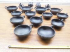 17 Piece Native American Style Vintage Black Clay w/White Etched Rims Bowls, ETC picture