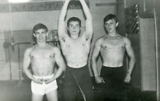 Shirtless Handsome young men at gym bulge beach trunks gay int vtg photo picture