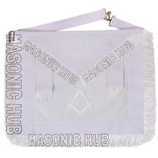 Masonic Master Mason 100% Lambskin Apron All White with Fringe - Hand Embroidere picture