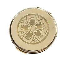 Volupte Compact Etched Floral Pattern Mirrored Round Gold Tone Snap Close picture