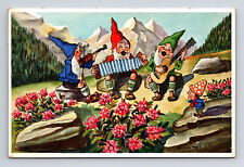 Artist Signed Irm V Walmont Karte Musical Gnomes Alpine Roses Bloom Postcard picture