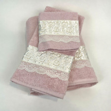 Vintage Towels Set Cannon Royal Family Bath Hand Washcloth Pink Embroidered picture