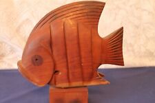 Vintage large hand carved wooden Fish on base 25cms x 25cms x 5cms picture