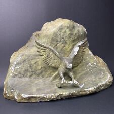Vintage 1970s Eagle Fighting Snake Hand-Carved Green Stone Inuit Sculpture 14lbs picture