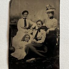 Antique Tintype Group Photograph Beautiful Affluent Women Adorable Little Girl picture