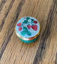 Vintage Halcyon Days England Enamel Trinket Box Strawberry with Flowers 1980s picture