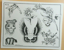 Vintage RARE 1986 Spaulding & Rogers Tattoo Flash Sheet #854 Harley Wings Skulls picture